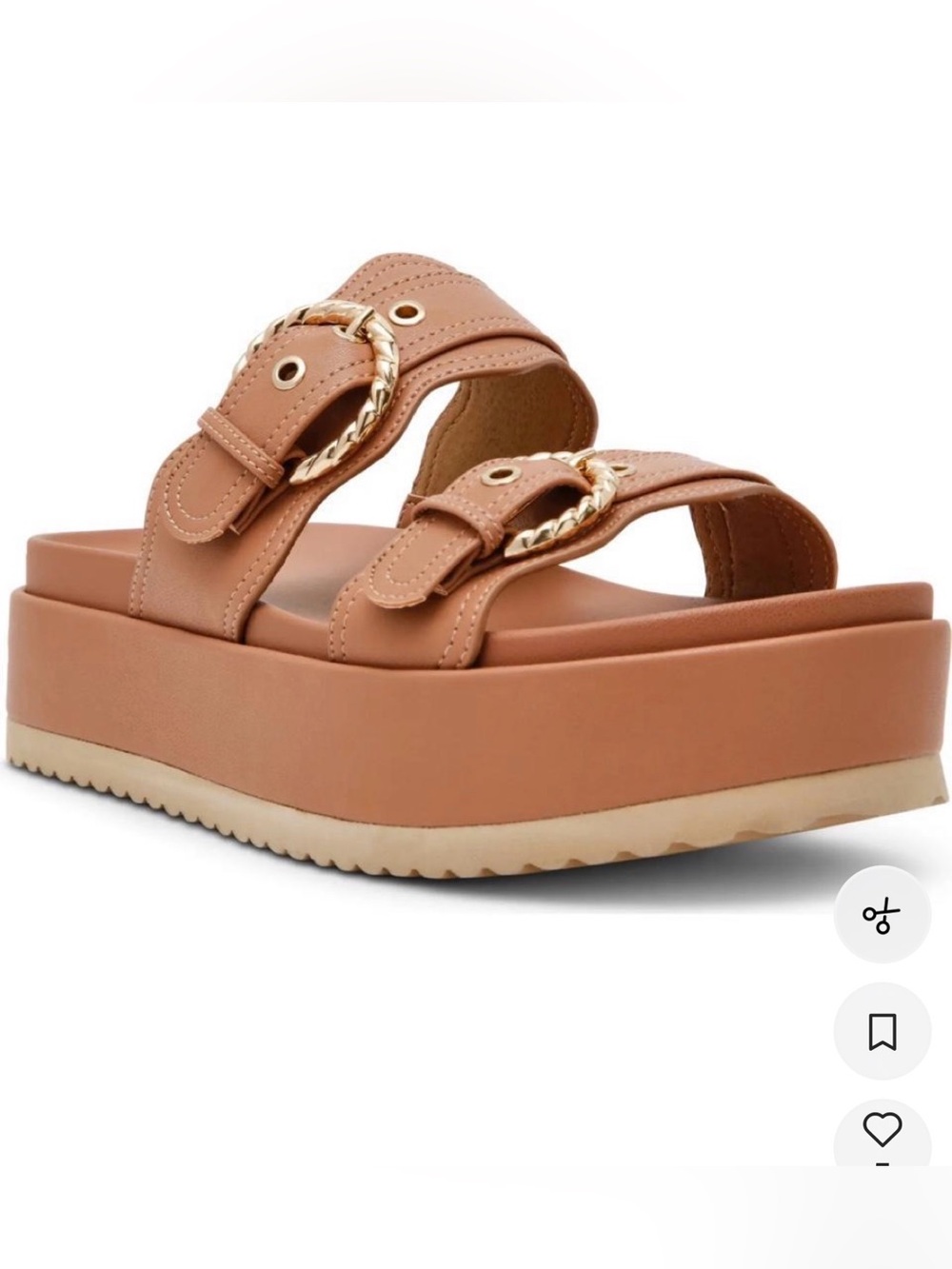 DV by Dolce Vita Cognac Double-Strap Slide Sandals with Gold Buckles